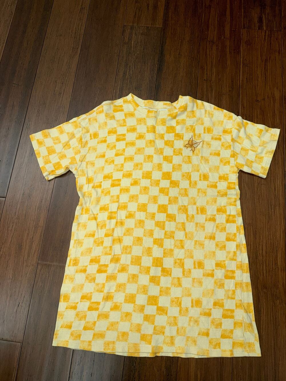 Urban Outfitters Yellow T-Shirt Dress Checkered Pattern Size S